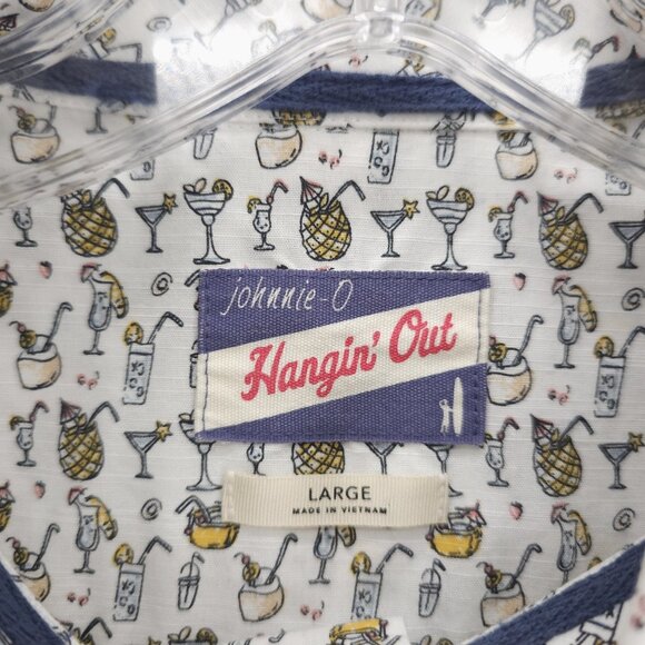 JOHNNIE-O Hangin Out Barkley Button Down Shirt Tropical Drink Pattern EUC LARGE - Picture 4 of 7